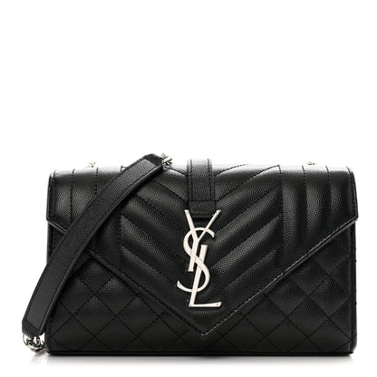 Saint Laurent Grain De Poudre Textured Mixed Matelasse Triquilt Small Monogram Satchel Black 1 of 12