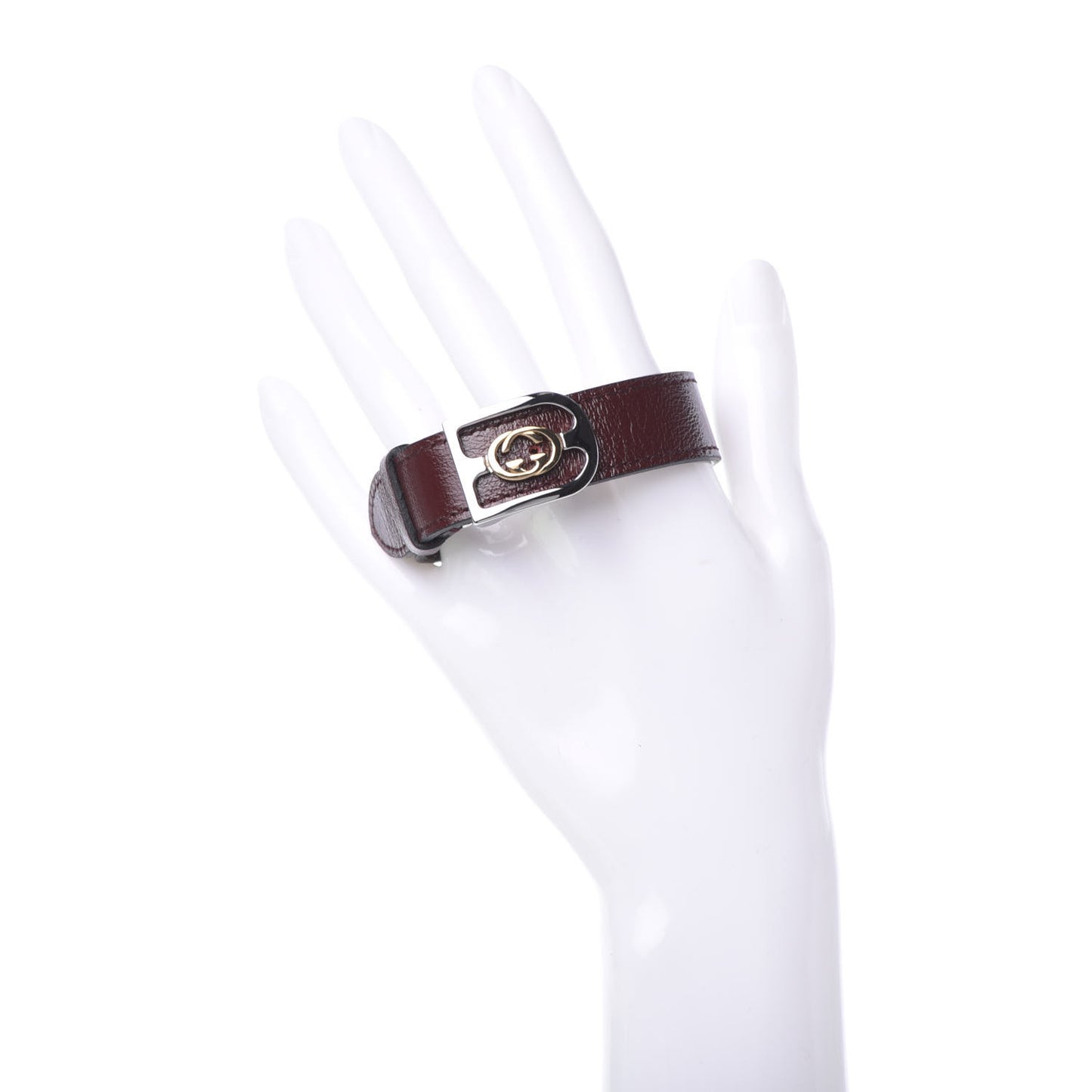 Stainless Steel 18K Yellow Gold Calfskin Interlocking Bracelet Bordeaux