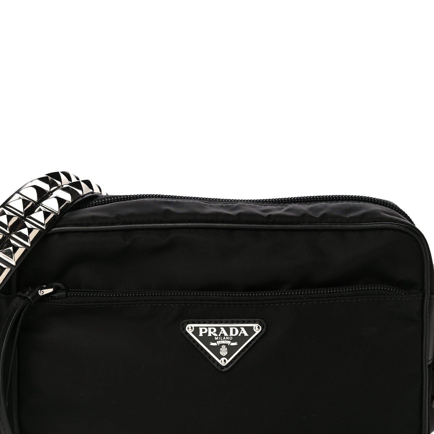 Prada Tessuto Nylon Studded New Vela Shoulder Bag Black 7 of 9