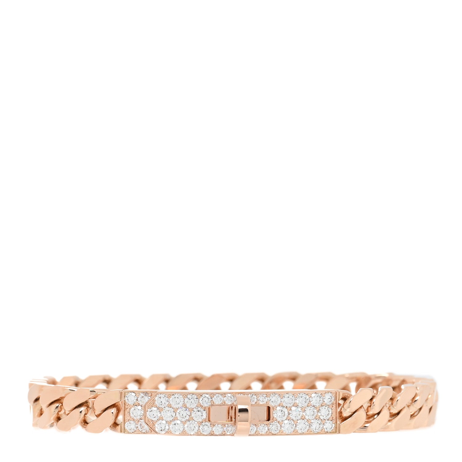Hermes 18K Rose Gold Diamond PM Kelly Gourmette Bracelet SH 1 of 3