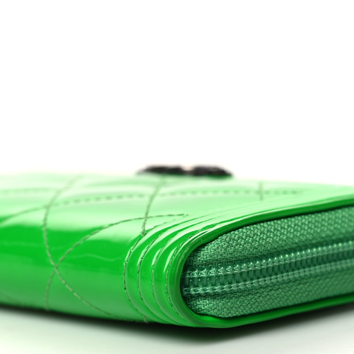 Patent Quilted Small Boy Zip Around Wallet Green