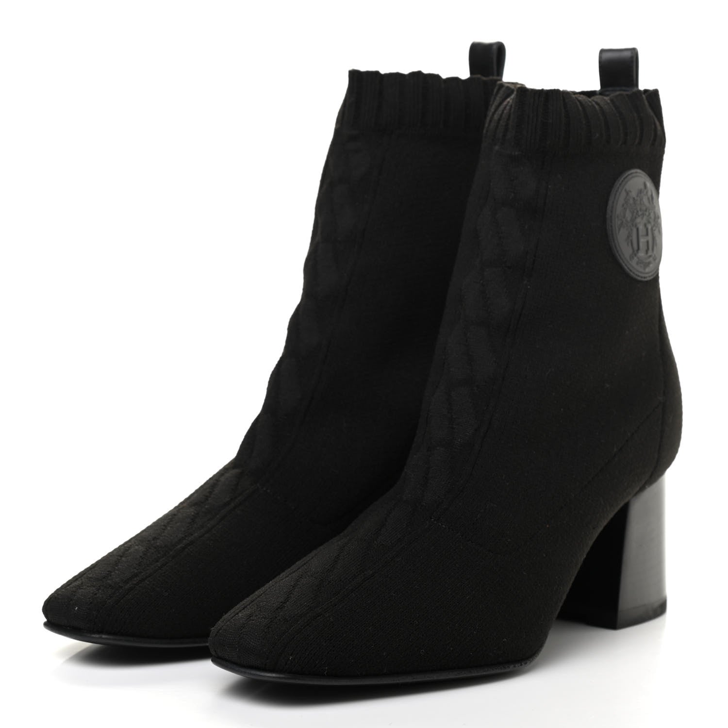 Hermes Knit Calfskin Volver Ankle Boots 36.5 Black 3 of 7