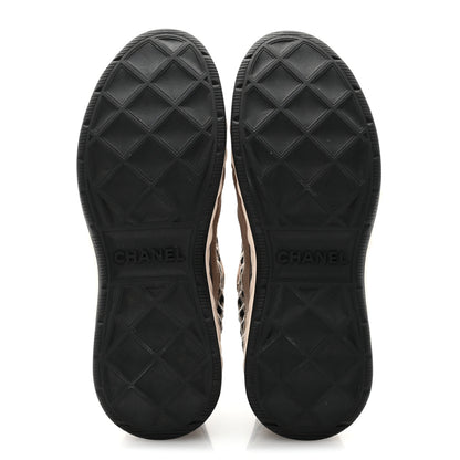 Chanel Suede Calfskin Embroidered CC Sneakers 37 Beige Black 5 of 7