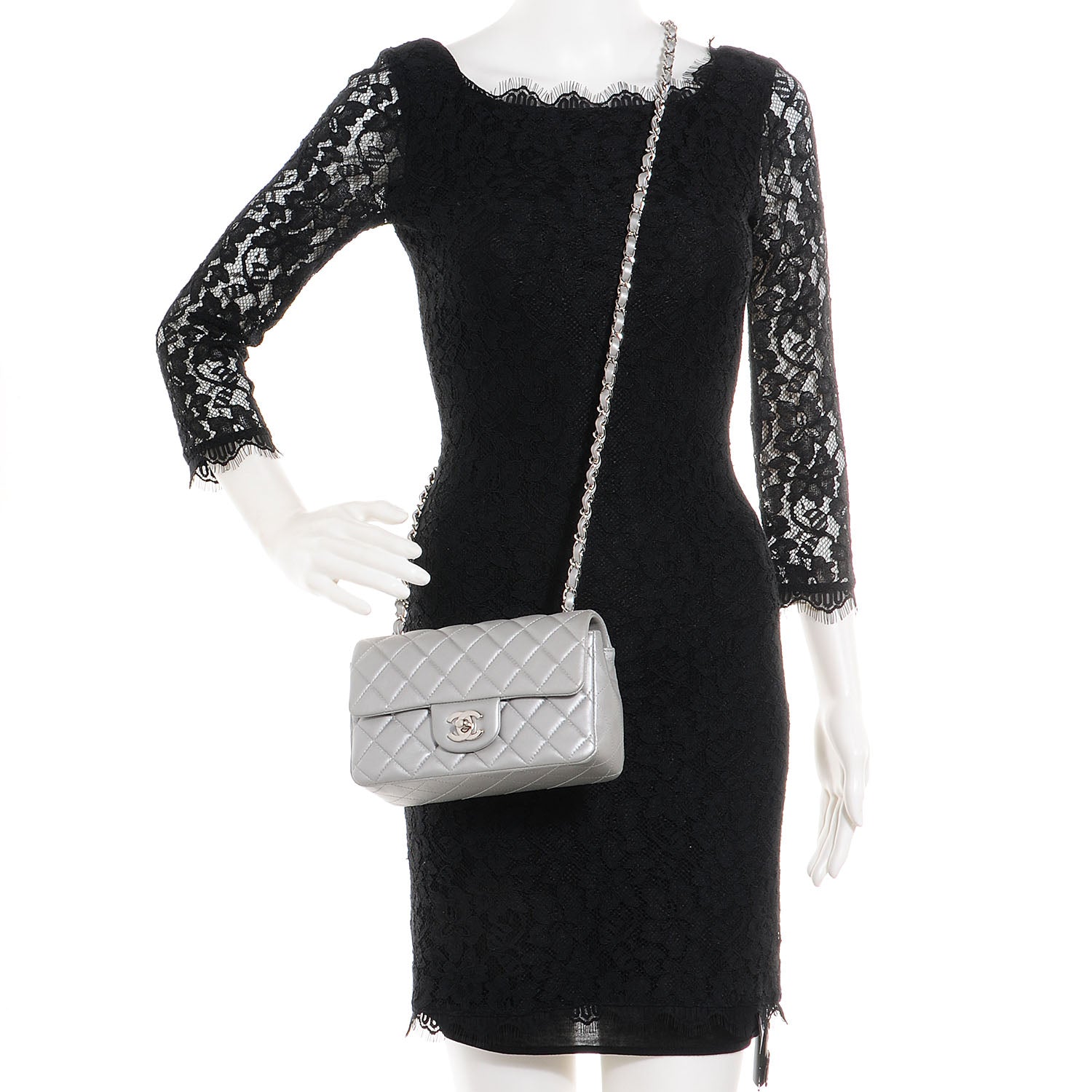 Chanel Lambskin Quilted Mini Flap Metallic Silver 2 of 9