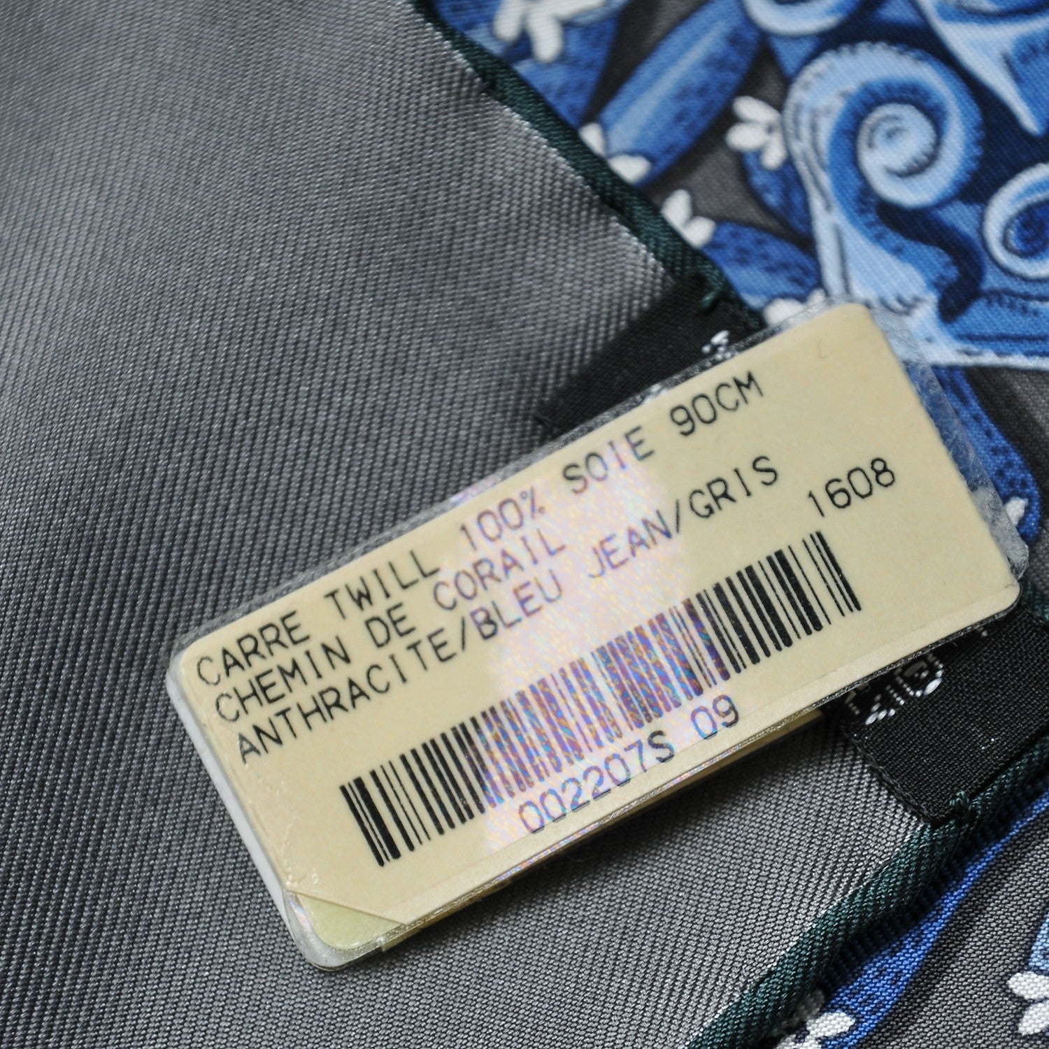 Hermes Silk Chemin De Corail Scarf 90 Anthracite Blue Jean Gris 6 of 6