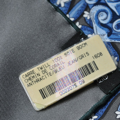 Hermes Silk Chemin De Corail Scarf 90 Anthracite Blue Jean Gris 6 of 6