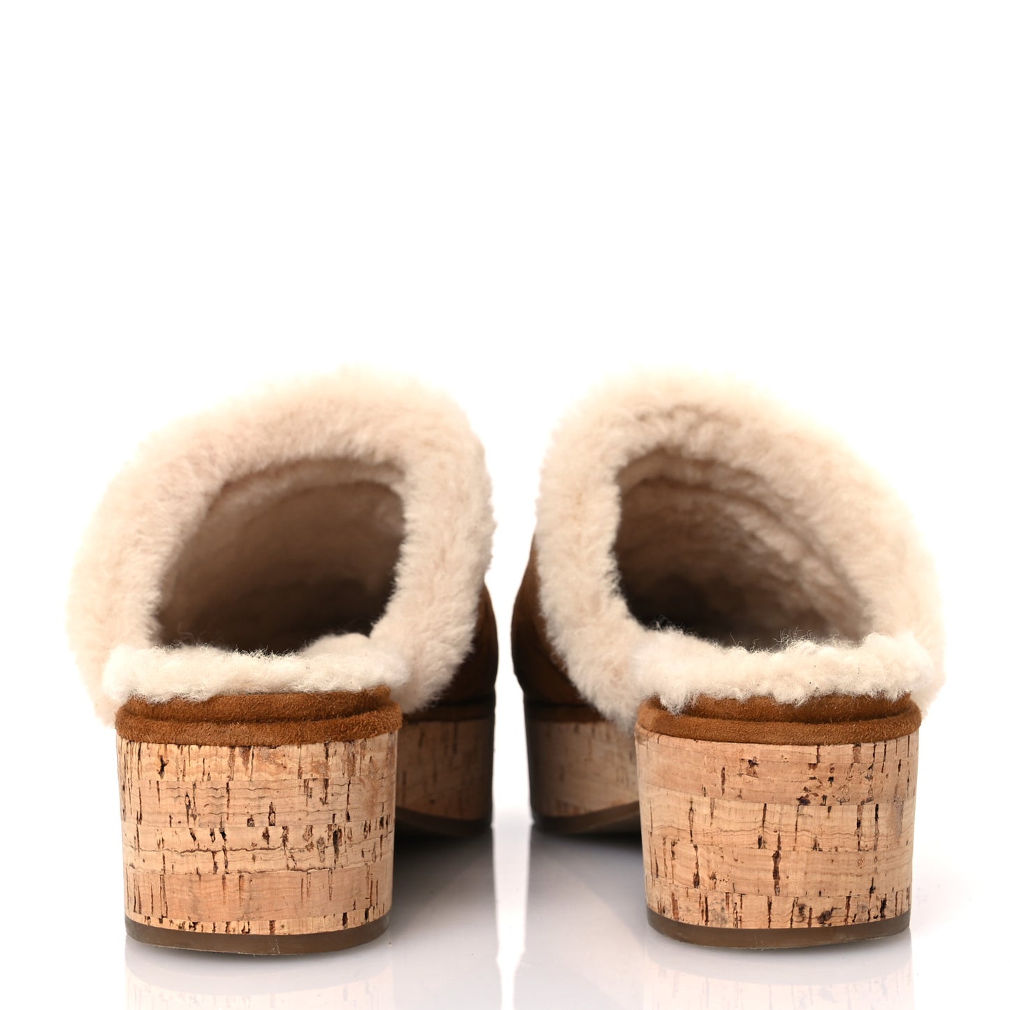 Suede Calfskin Shearling Turn Lock Clogs 40 Brown