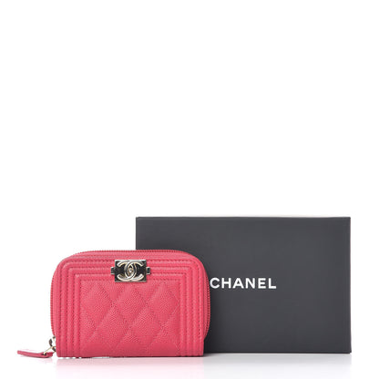 Chanel Caviar Quilted Boy Zip Around Coin Purse Wallet Fuchsia 8 of 12