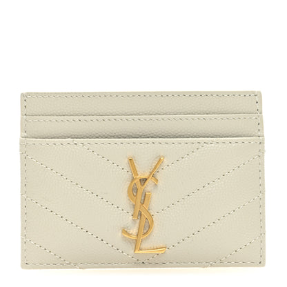 Saint Laurent Grain De Poudre Matelasse Chevron Monogram Credit Card Case Crema Soft 1 of 6