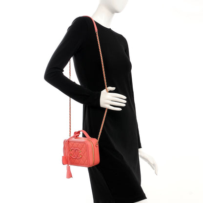 Chanel Caviar Quilted Small CC Filigree Vanity Case Coral 2 of 9