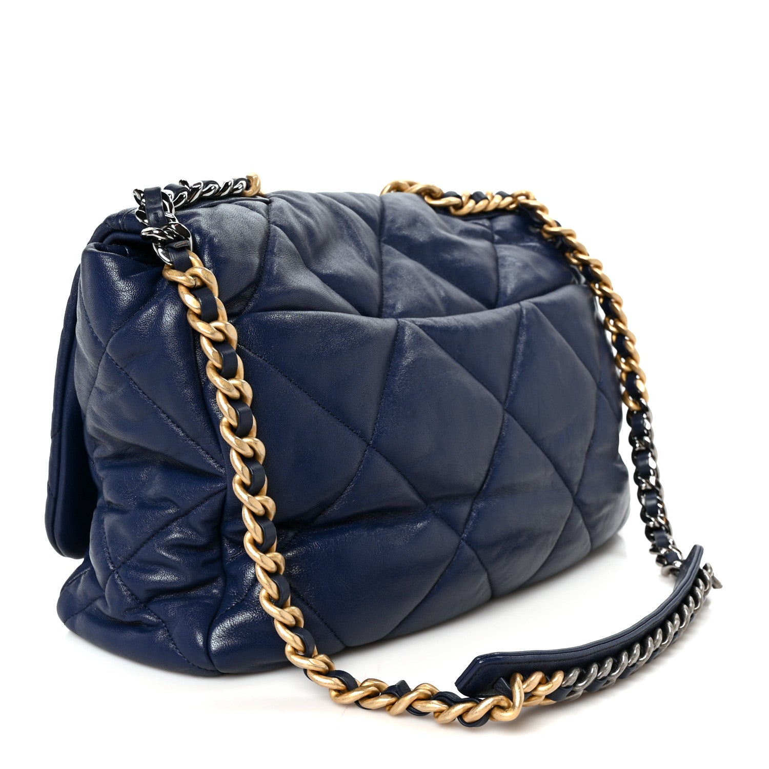 Chanel Goatskin Quilted Maxi Chanel 19 Flap Navy Blue 2 of 9