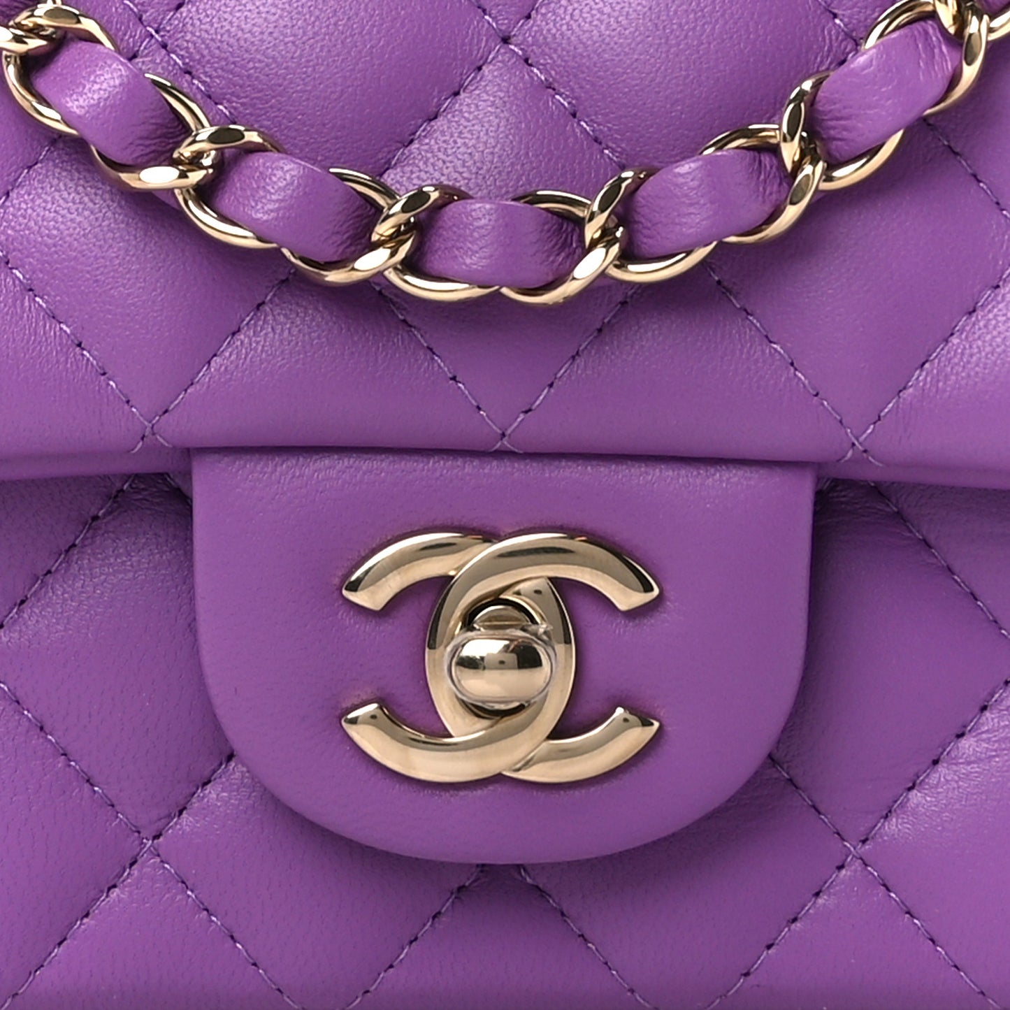 Lambskin Quilted Mini Rectangular Flap Purple