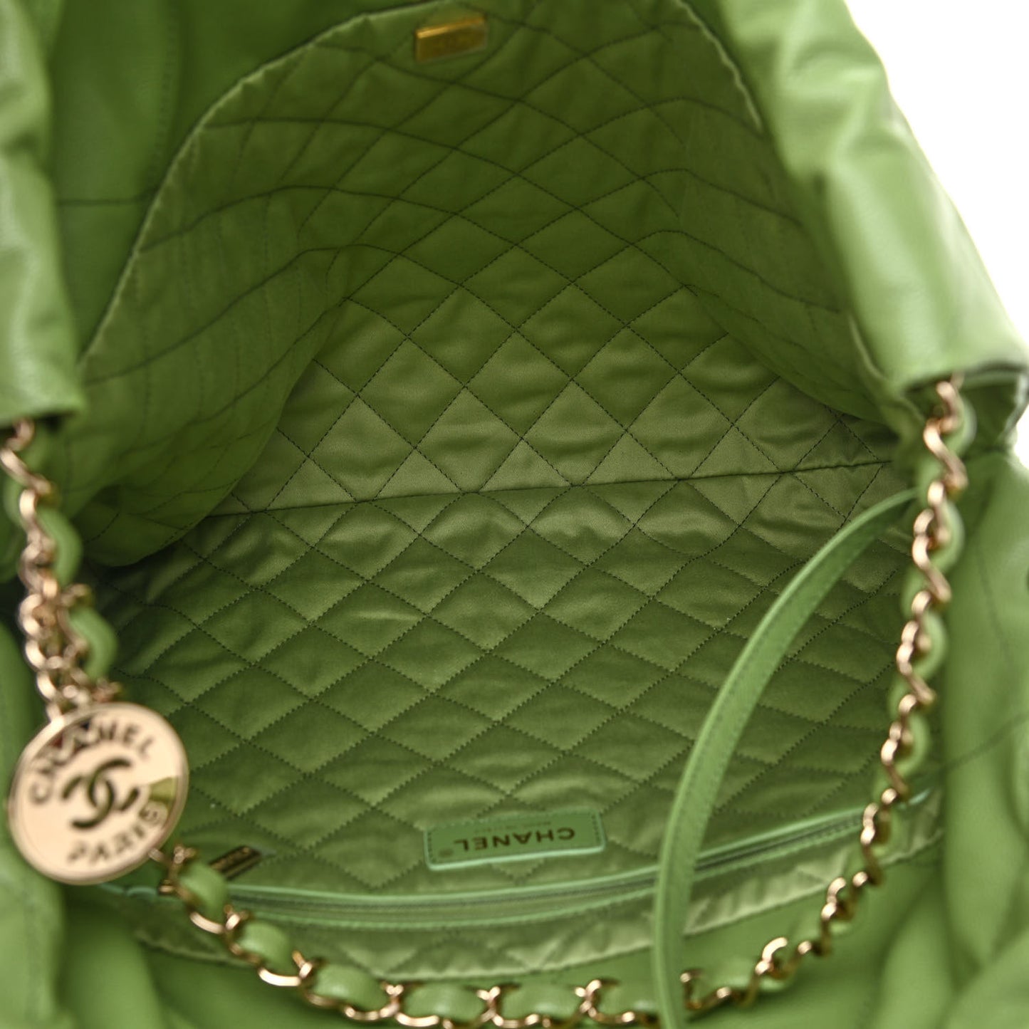 Shiny Caviar Quilted Chanel 22 Green