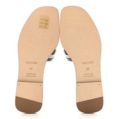 Hermes Calfskin Canvas Oran Sandals 37 Black 5 of 9