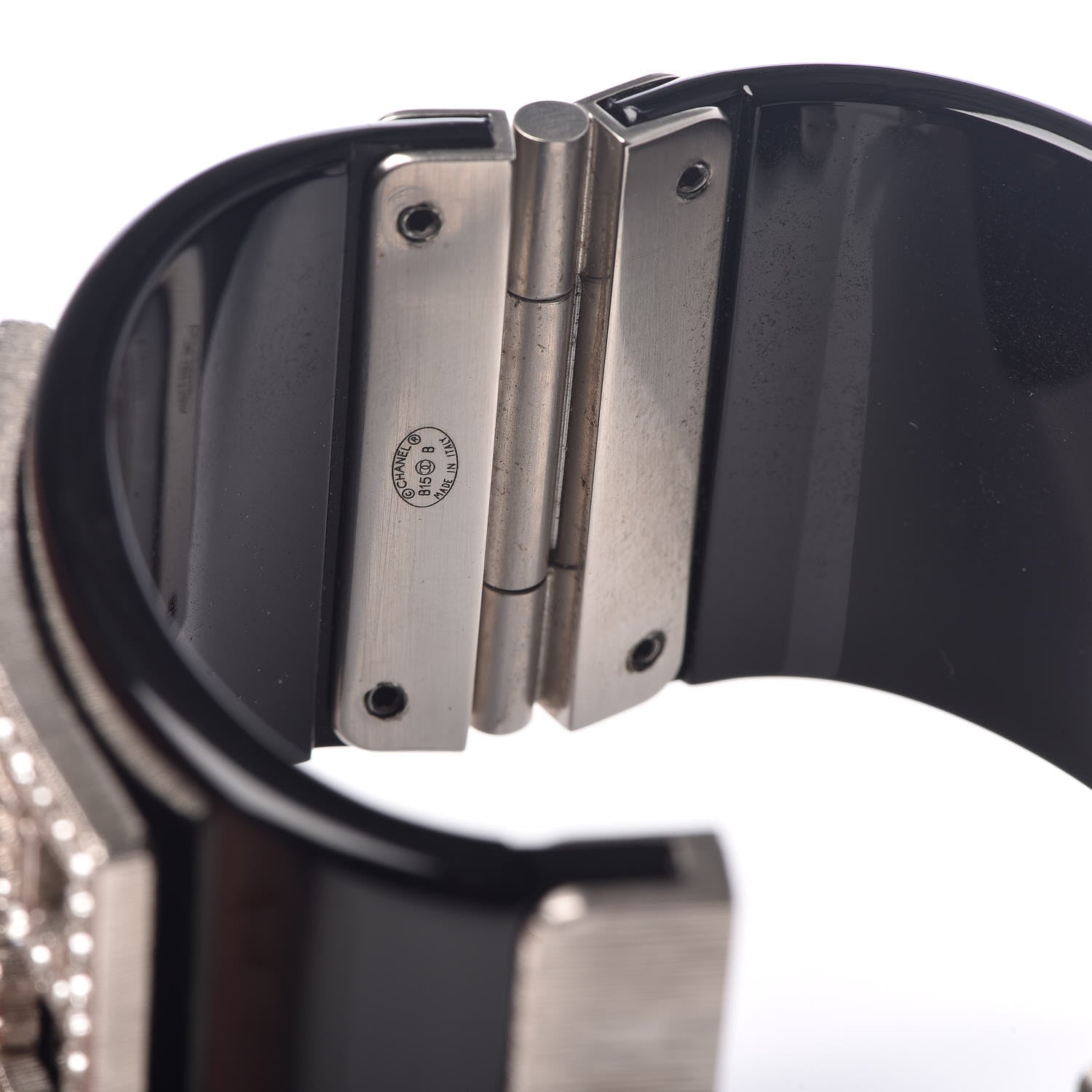 Chanel Resin Swarovski Baguette Crystal CC Shield Cuff Black 4 of 6