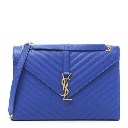 Saint Laurent Grain De Poudre Matelasse Chevron Large Monogram Satchel Blue Majorelle 1 of 11