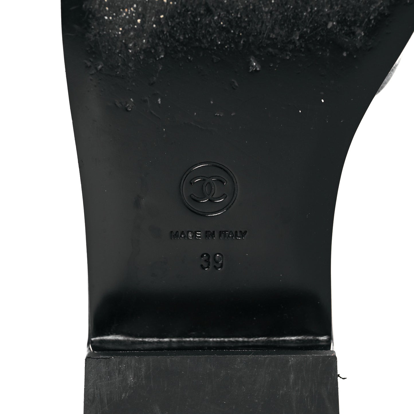 Lambskin Embroidered CC Mule Sandal 39 Black White