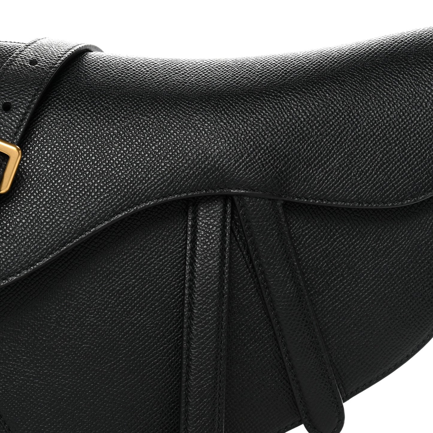 Grained Calfskin Saddle Bag With Strap Black