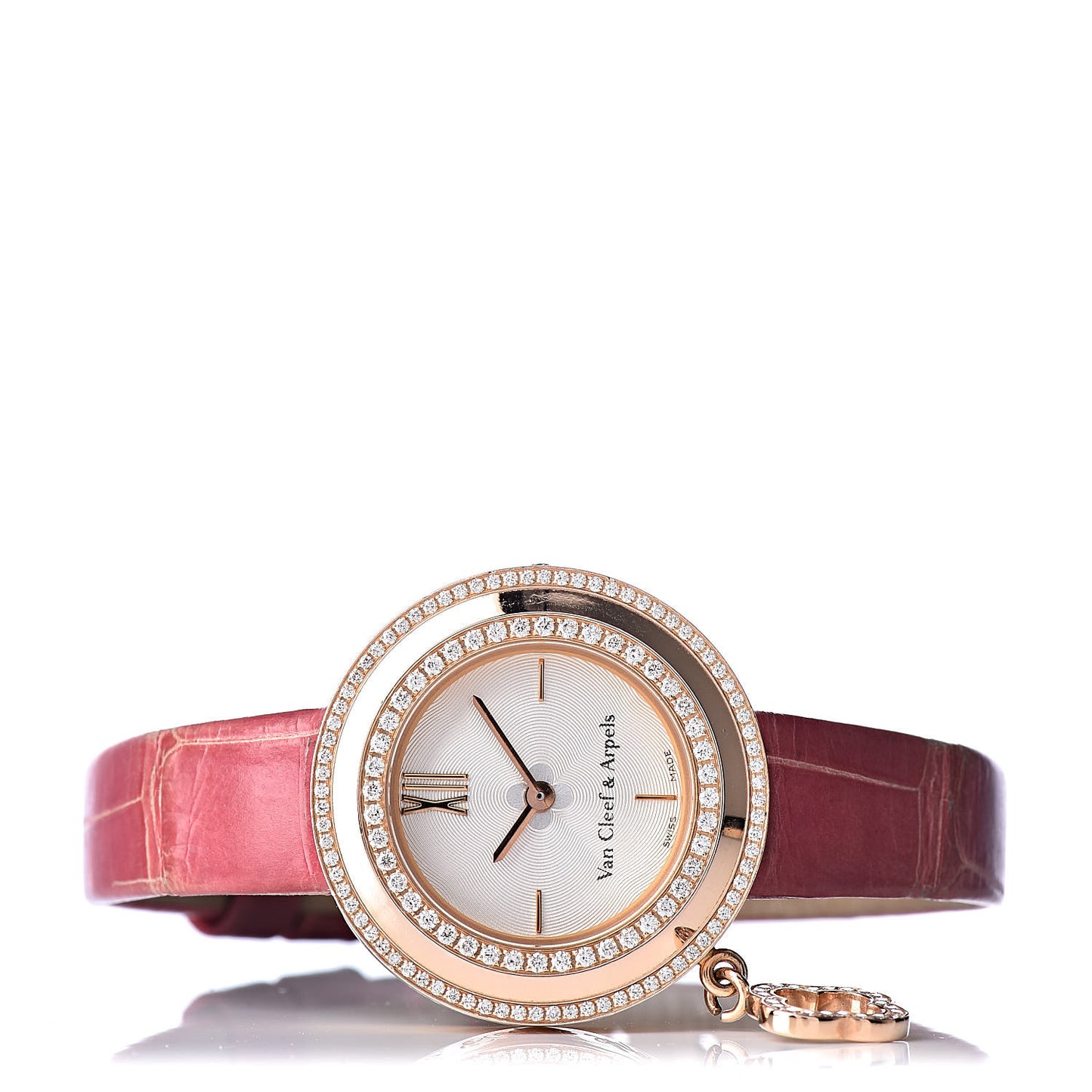 18K Rose Gold Alligator Diamond Bezel 25mm Charms Quartz Watch