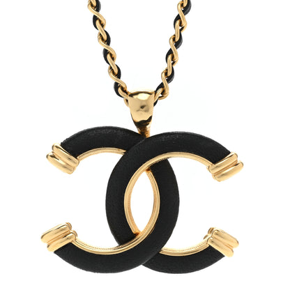 Chanel Metal Lambskin Chain CC Necklace Black Gold 4 of 6