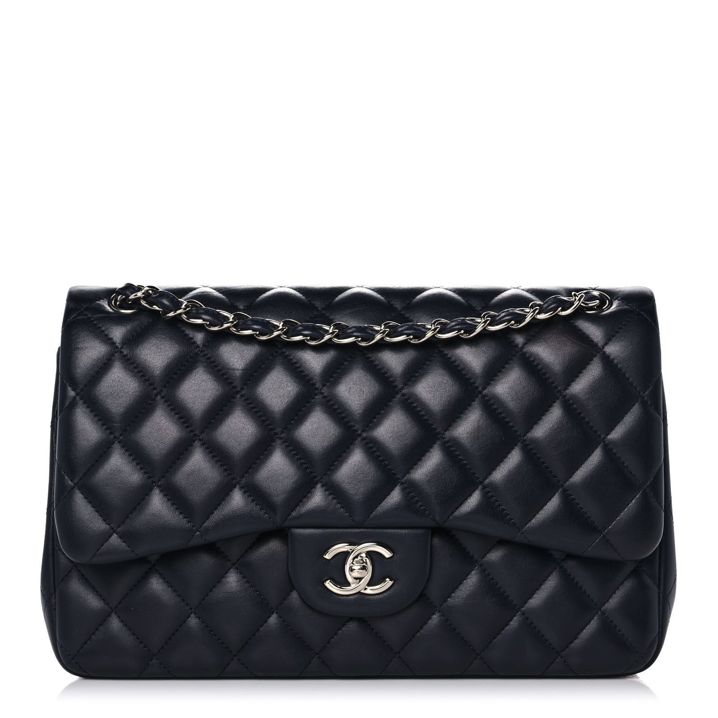 Lambskin Quilted Jumbo Double Flap Dark Blue