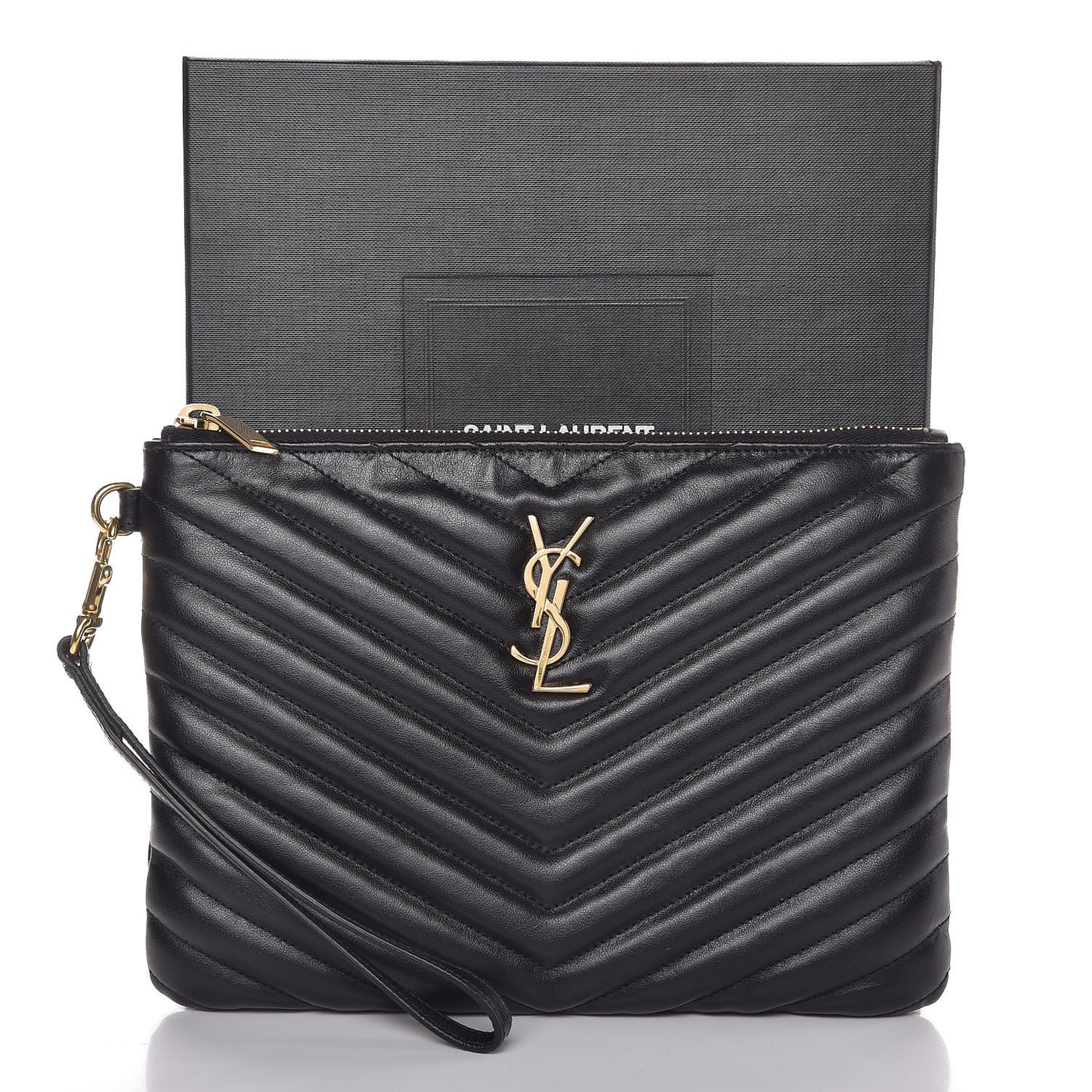 Calfskin Matelasse Chevron Monogram A5 Wristlet Black