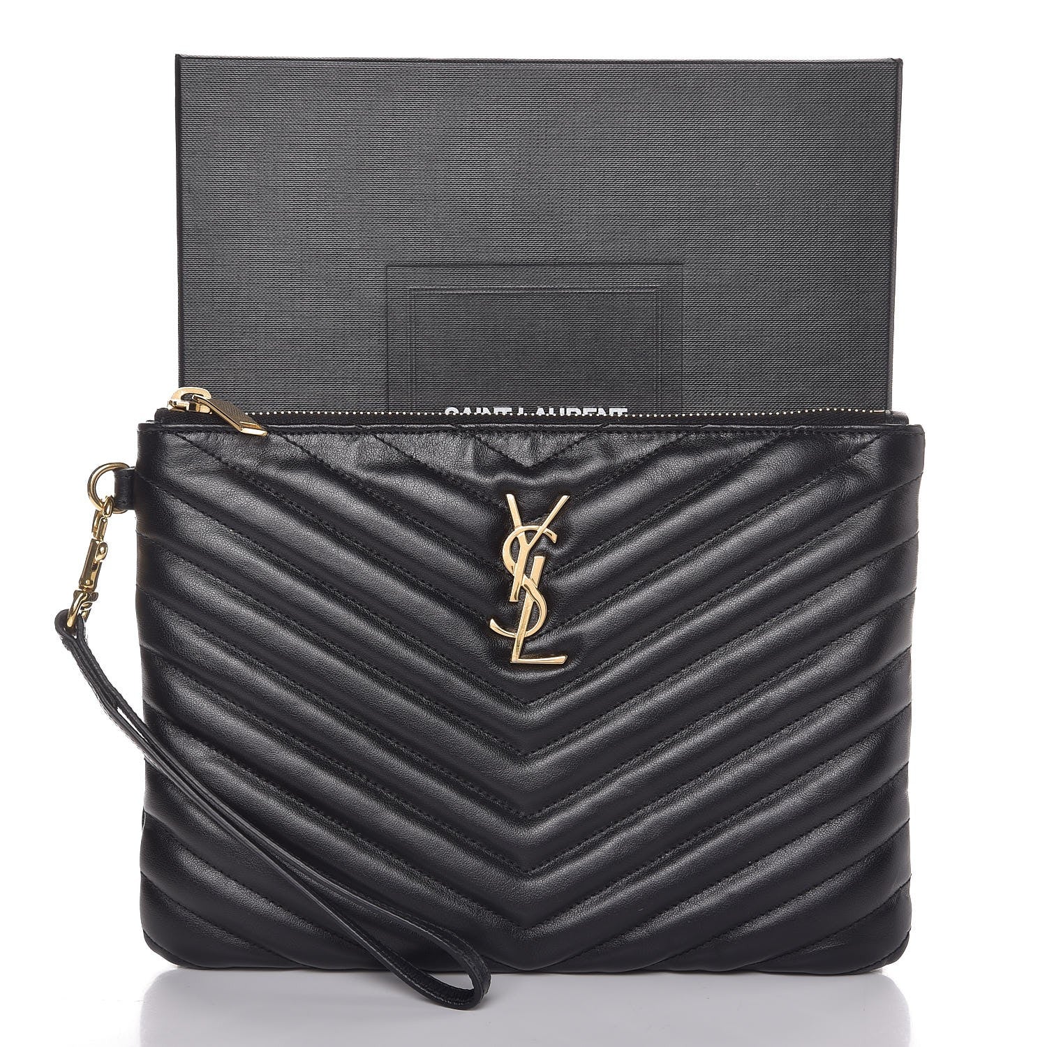 Saint Laurent Calfskin Matelasse Chevron Monogram A5 Wristlet Black 8 of 8