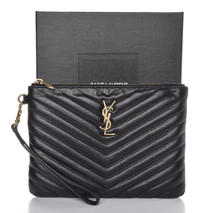 Saint Laurent Calfskin Matelasse Chevron Monogram A5 Wristlet Black 8 of 8