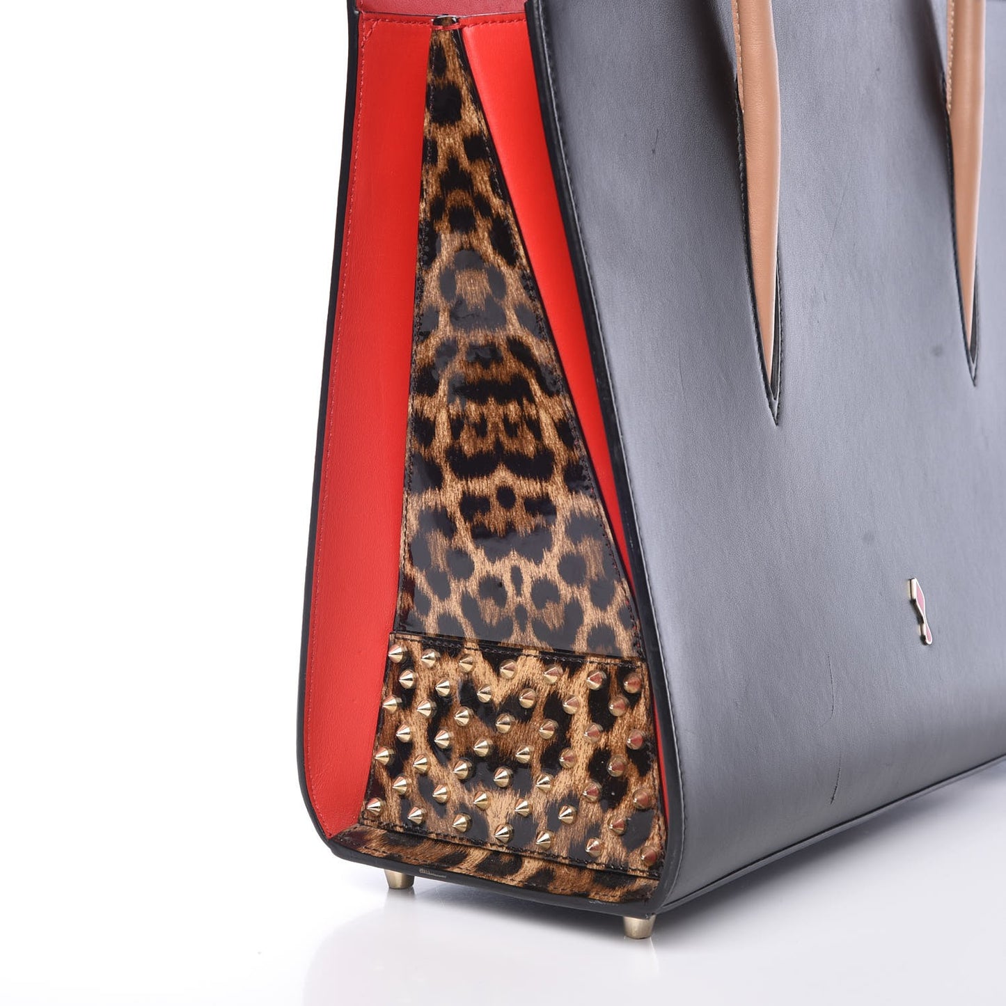 Calfskin Patent Leopard Spiked Large Paloma Black