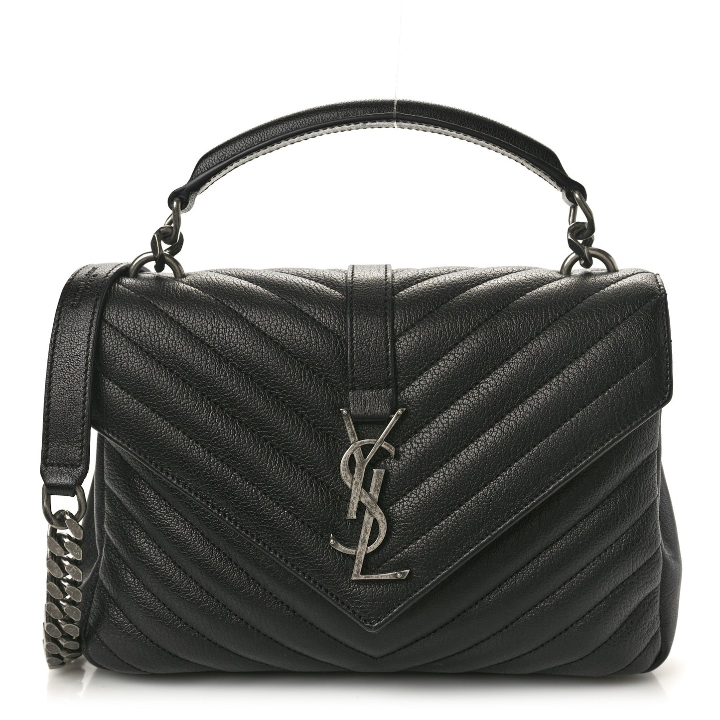 Sheepskin Matelasse Chevron Monogram Medium College Bag Black