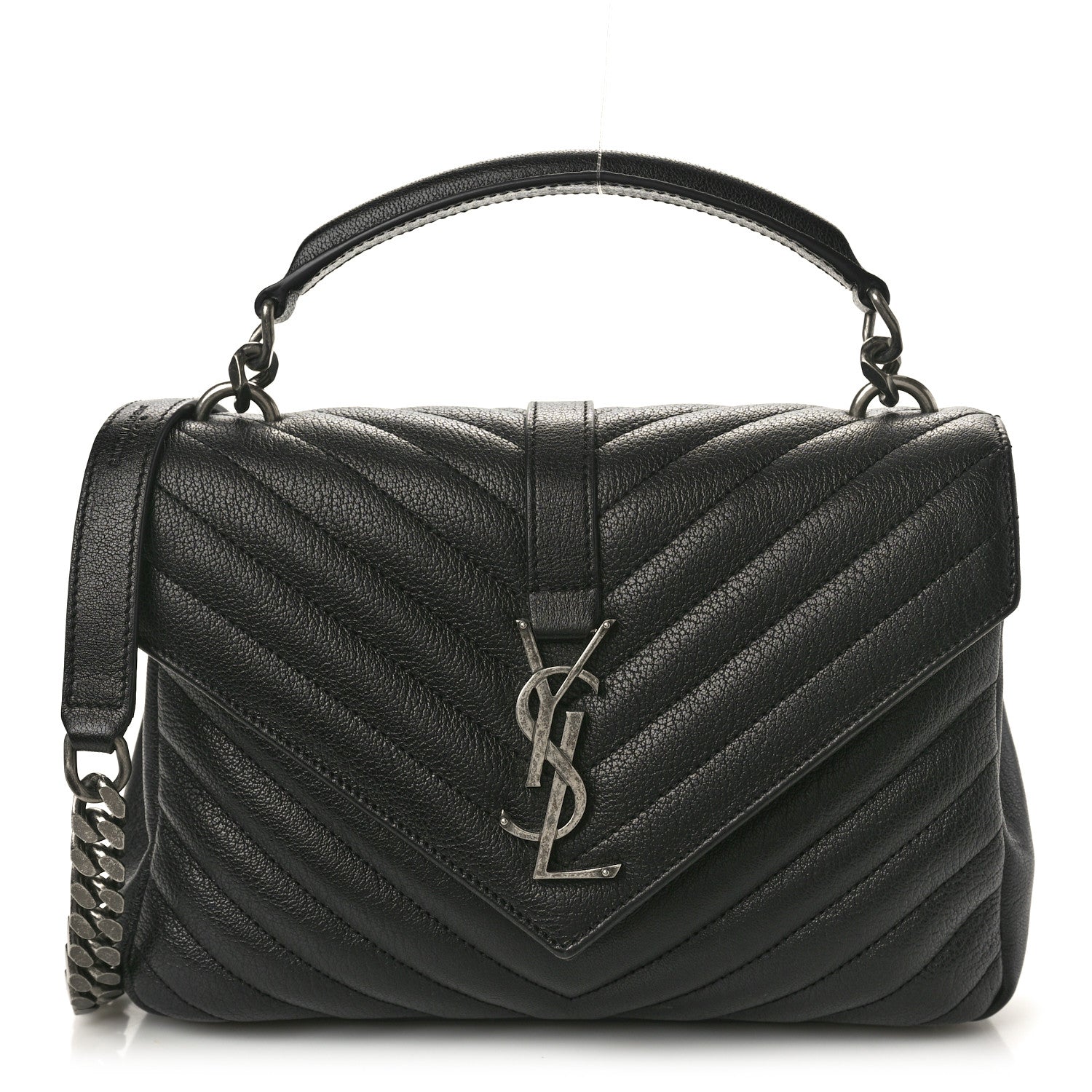 Saint Laurent Sheepskin Matelasse Chevron Monogram Medium College Bag Black 1 of 10