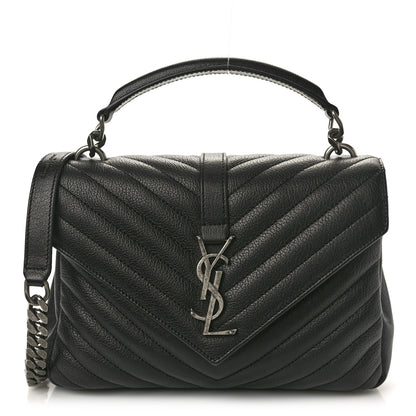 Saint Laurent Sheepskin Matelasse Chevron Monogram Medium College Bag Black 1 of 10