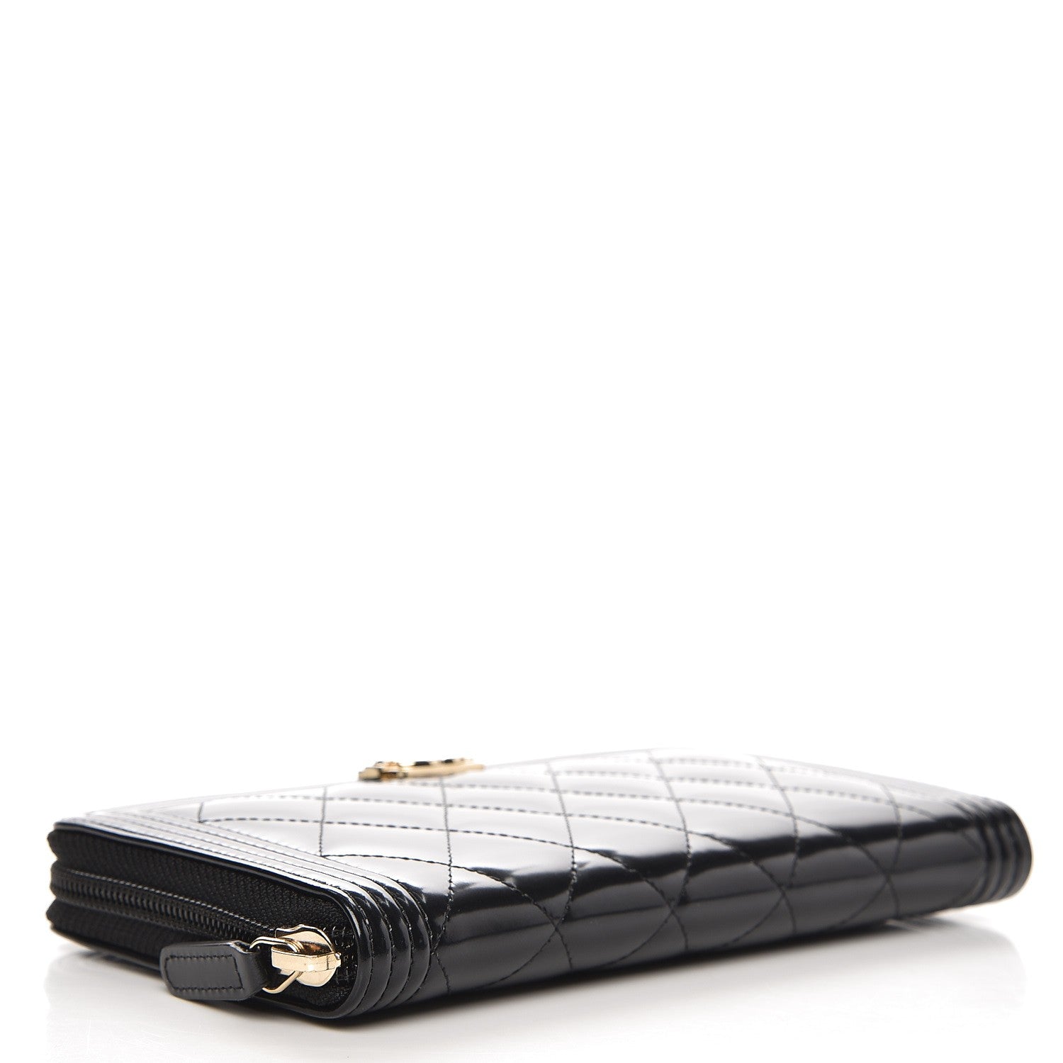 Chanel Glazed Calfskin Boy Zip Around Wallet Black 4 of 9
