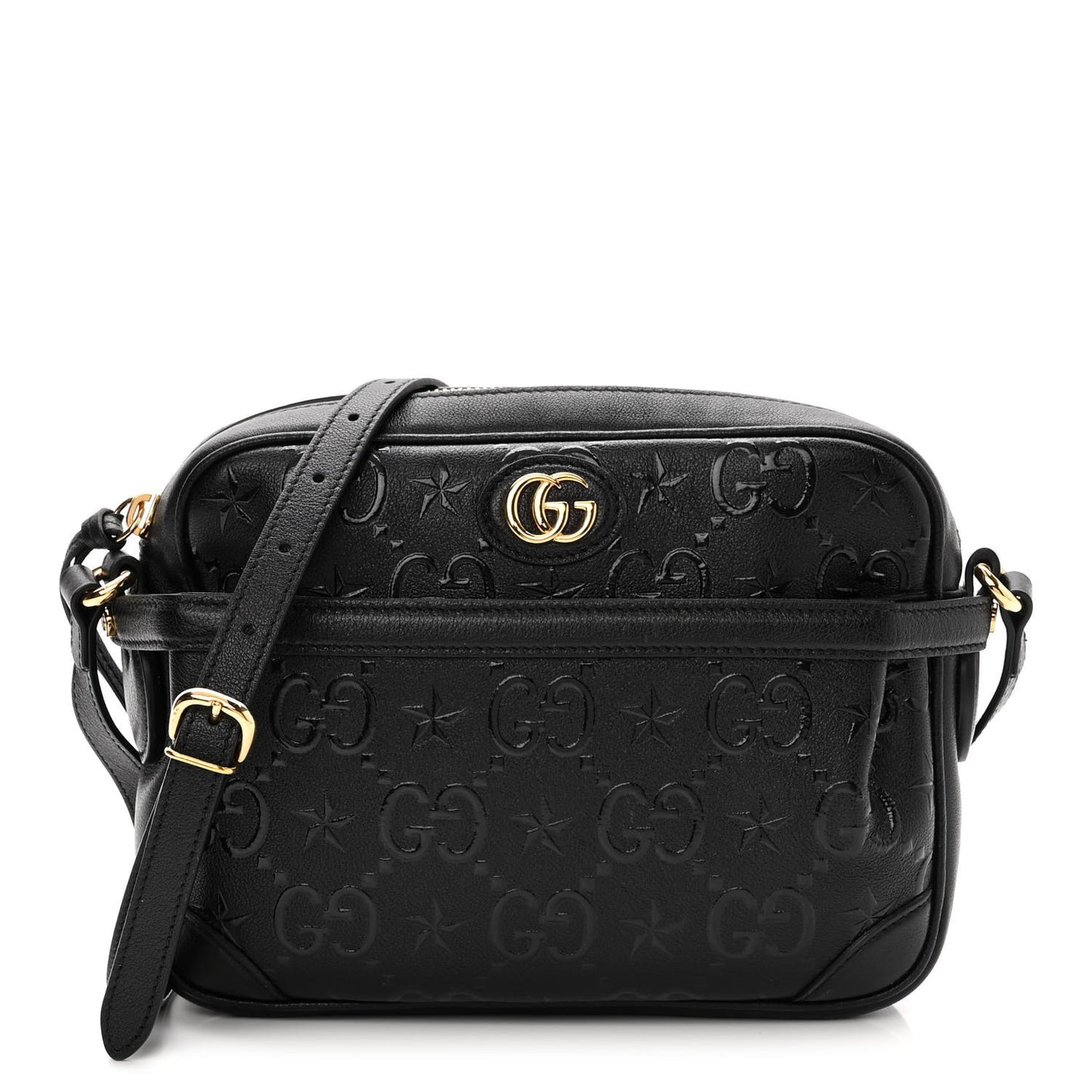 Wonka Grain Calfskin GG Monogram Star Embossed Small GG Shoulder Bag Black