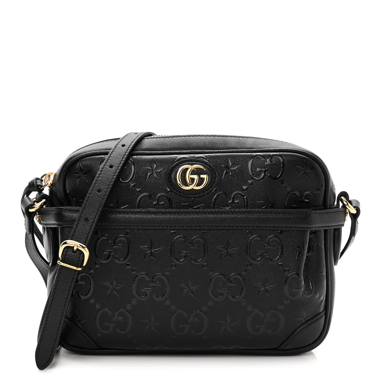 Gucci Wonka Grain Calfskin GG Monogram Star Embossed Small GG Shoulder Bag Black 1 of 10
