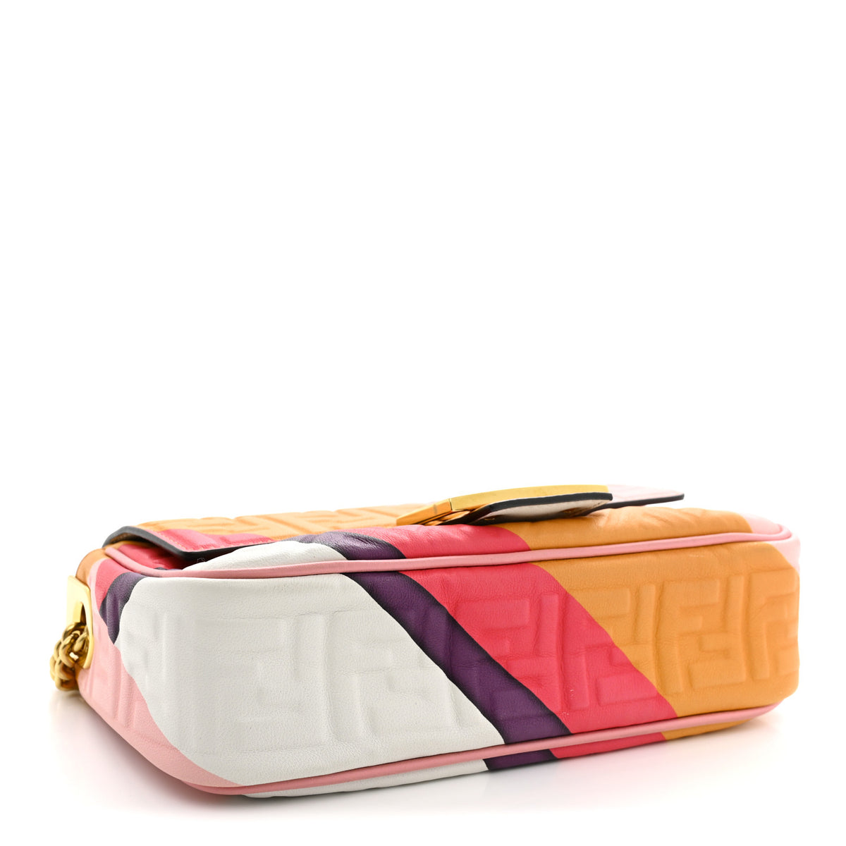 Nappa FF Embossed Line Print Midi Chain Baguette White Multicolor