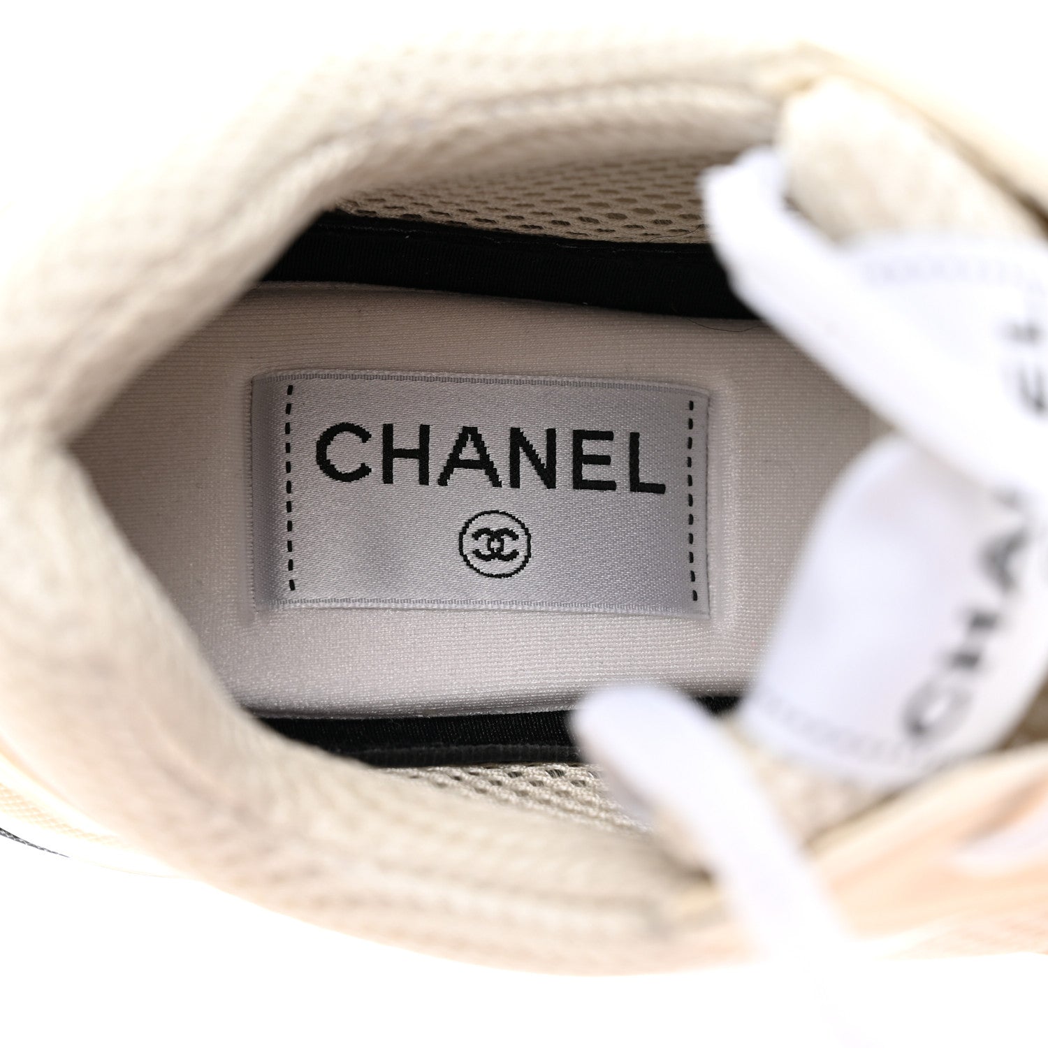 Chanel Fabric Laminated Calfskin Stretch CC Womens Sneakers 37 White Gold Silver 6 of 8