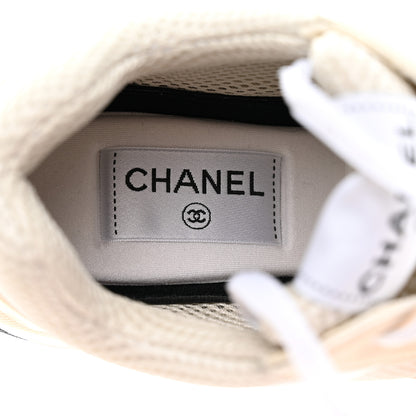 Chanel Fabric Laminated Calfskin Stretch CC Womens Sneakers 37 White Gold Silver 6 of 8