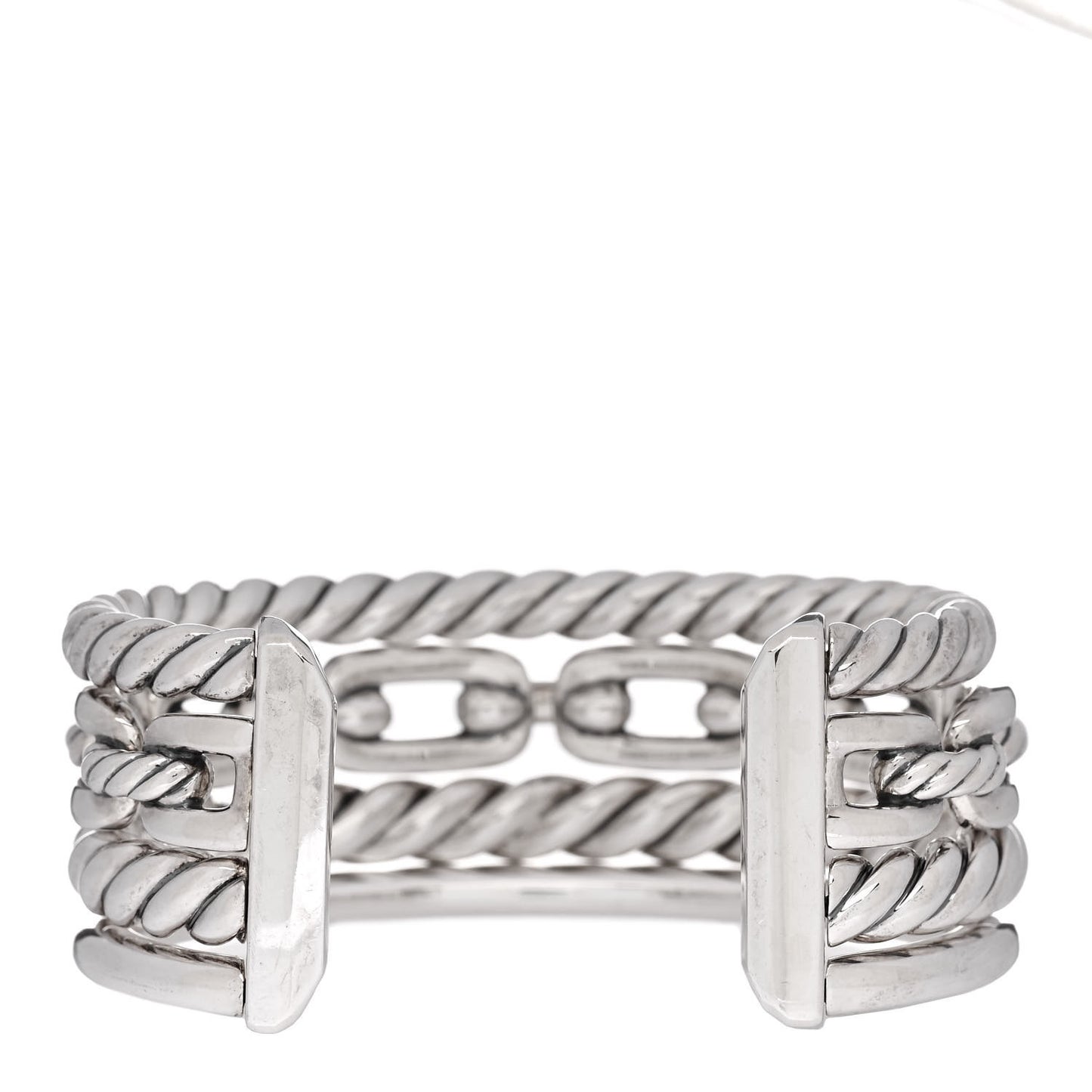 Sterling Silver Diamond Wellesley Link Four-Row Cuff Bracelet