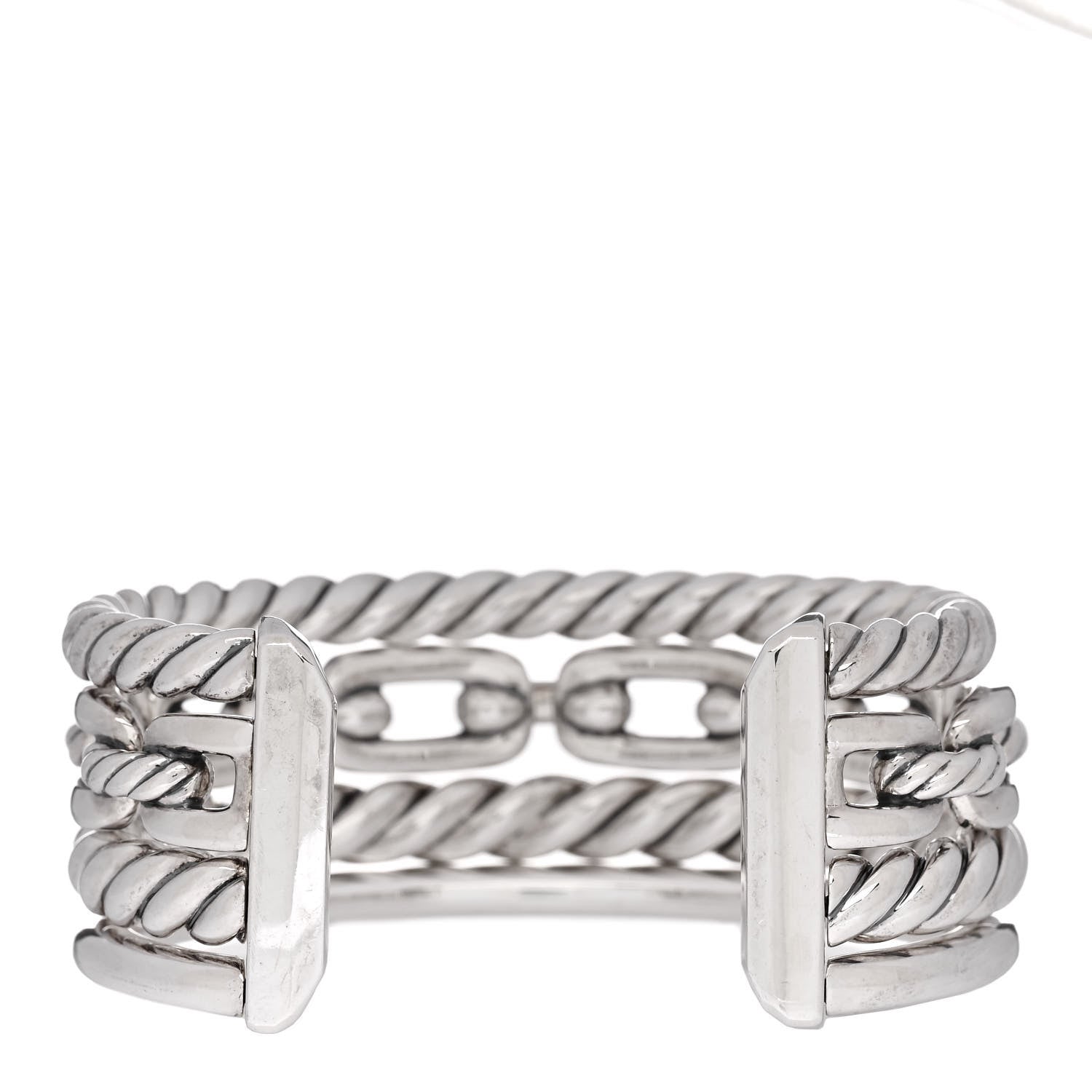 David Yurman Sterling Silver Diamond Wellesley Link Four-Row Cuff Bracelet 2 of 3