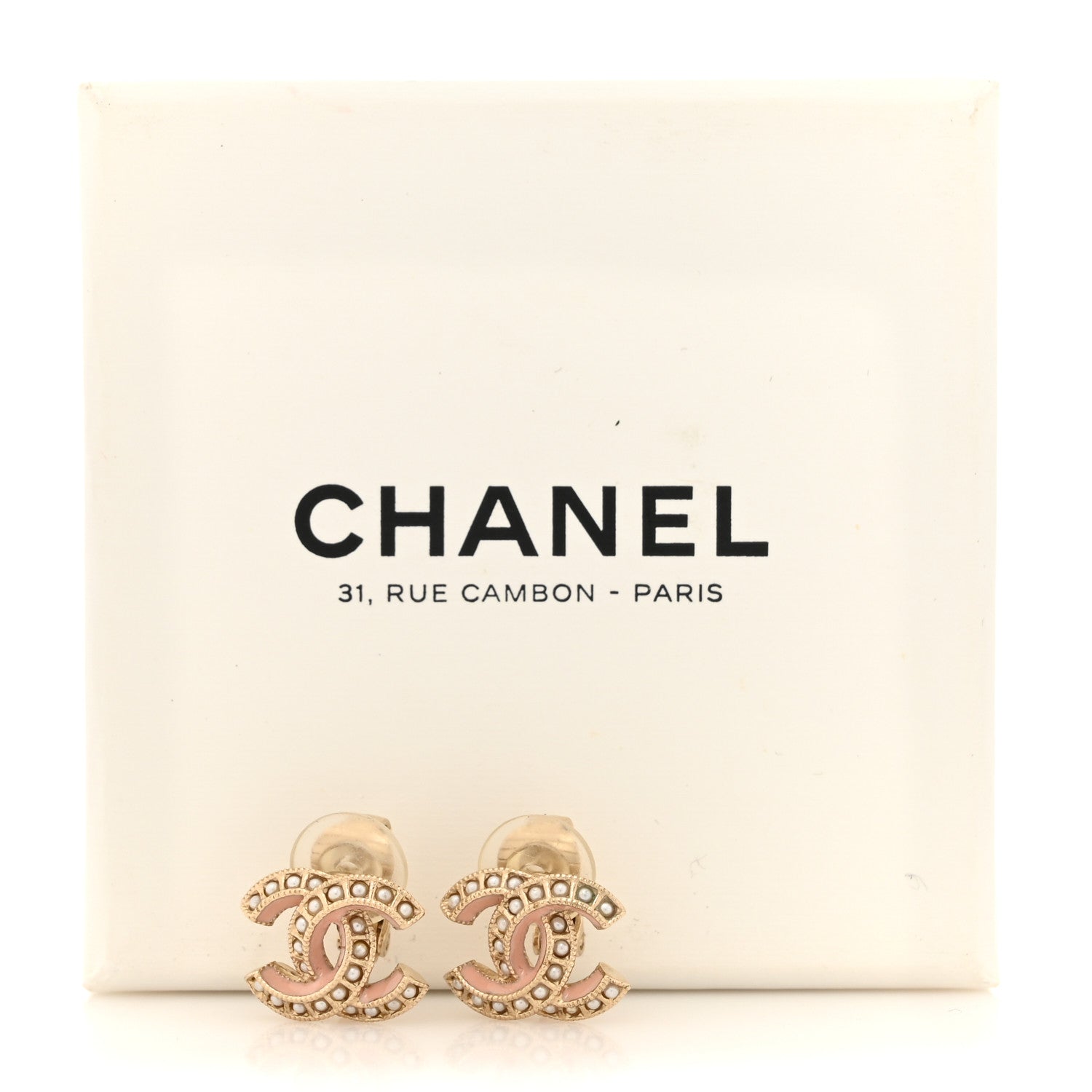 Chanel Metal Pearl Enamel CC Clip On Earrings Gold Pink 5 of 5