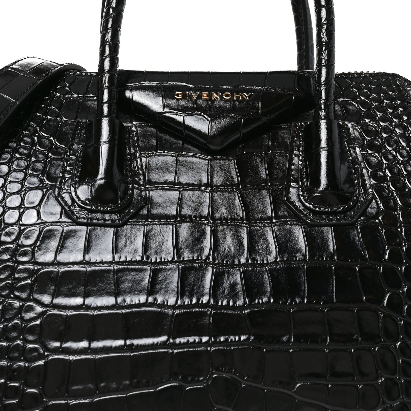 Calfskin Crocodile Embossed Small Antigona Black