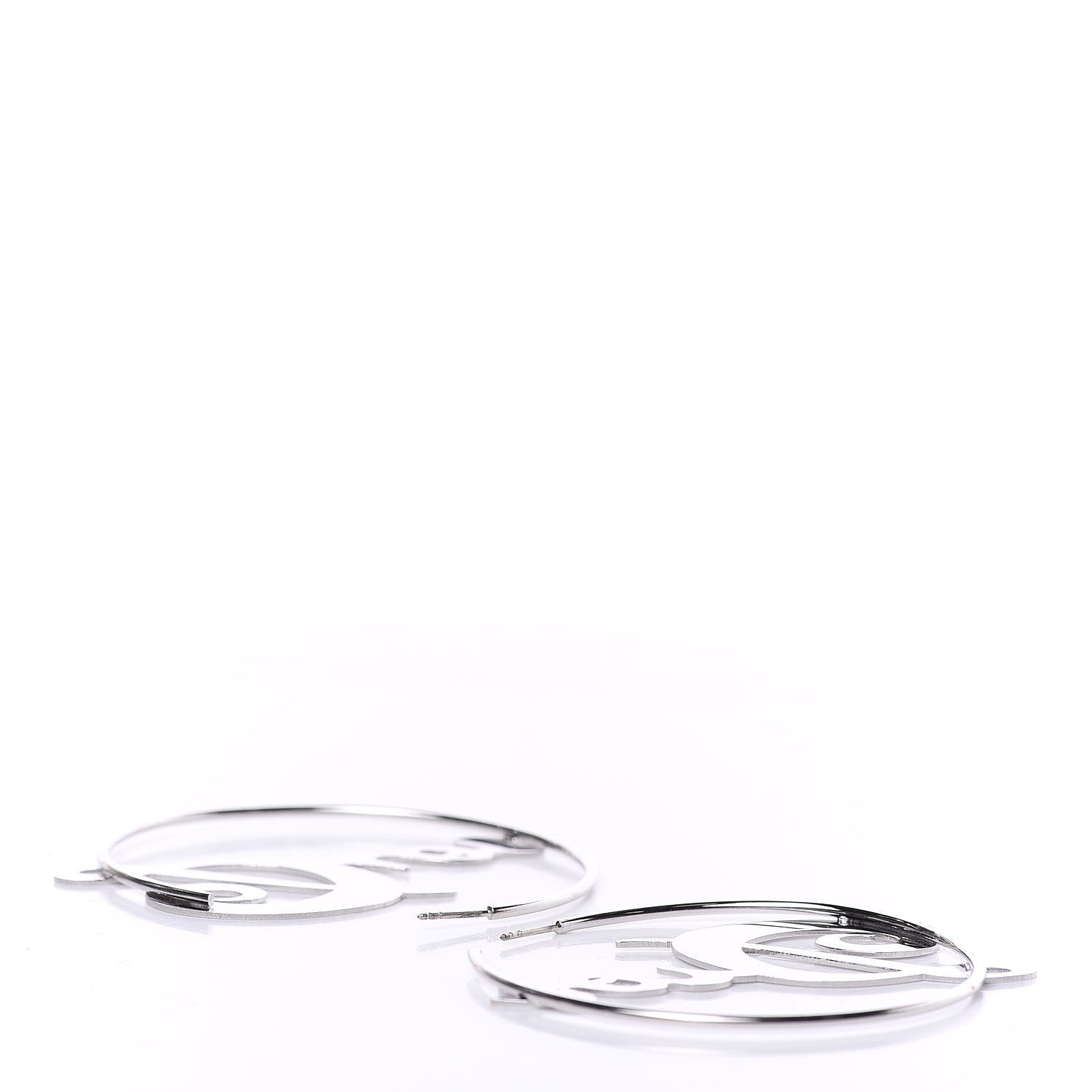 Christian Dior Metal Script Creole Hoop Earrings Silver 5 of 5