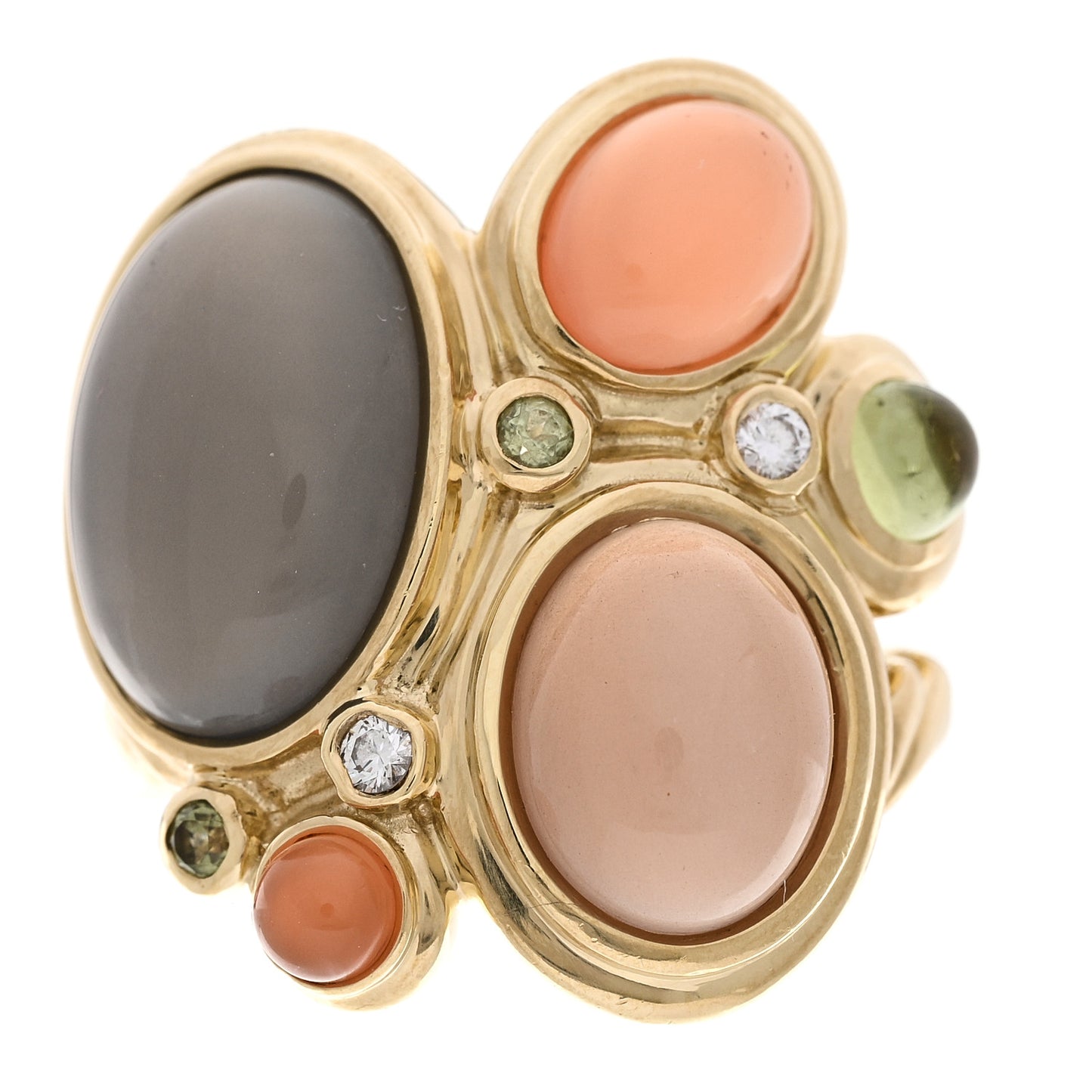 18K Yellow Gold Diamond Moonstone Peridot Prasiolite Mosaic Ring 52 6