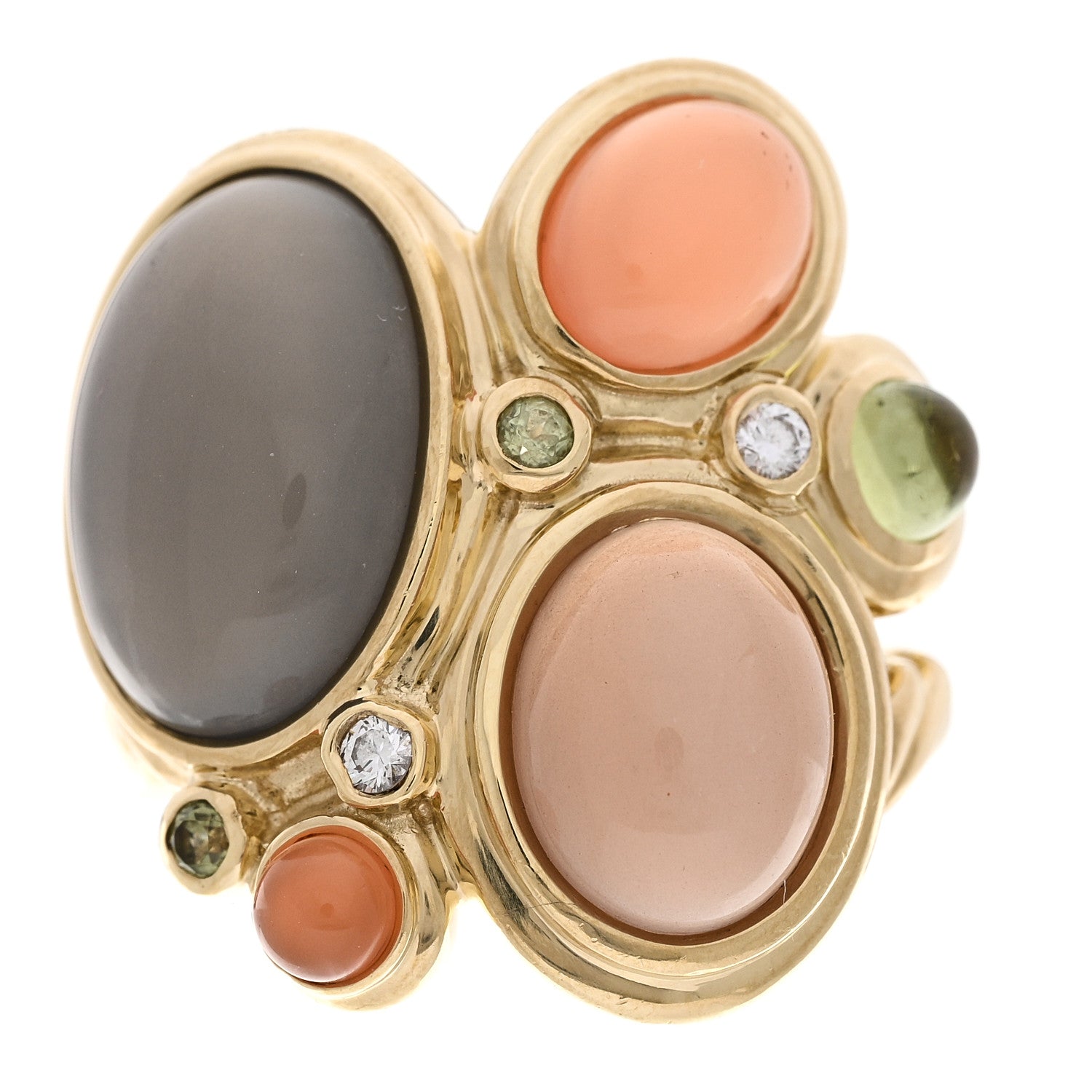 David Yurman 18K Yellow Gold Diamond Moonstone Peridot Prasiolite Mosaic Ring 52 6 1 of 5