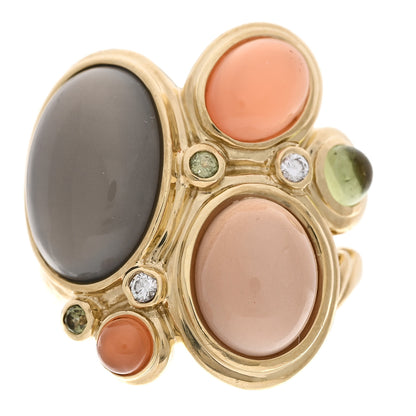 David Yurman 18K Yellow Gold Diamond Moonstone Peridot Prasiolite Mosaic Ring 52 6 1 of 5