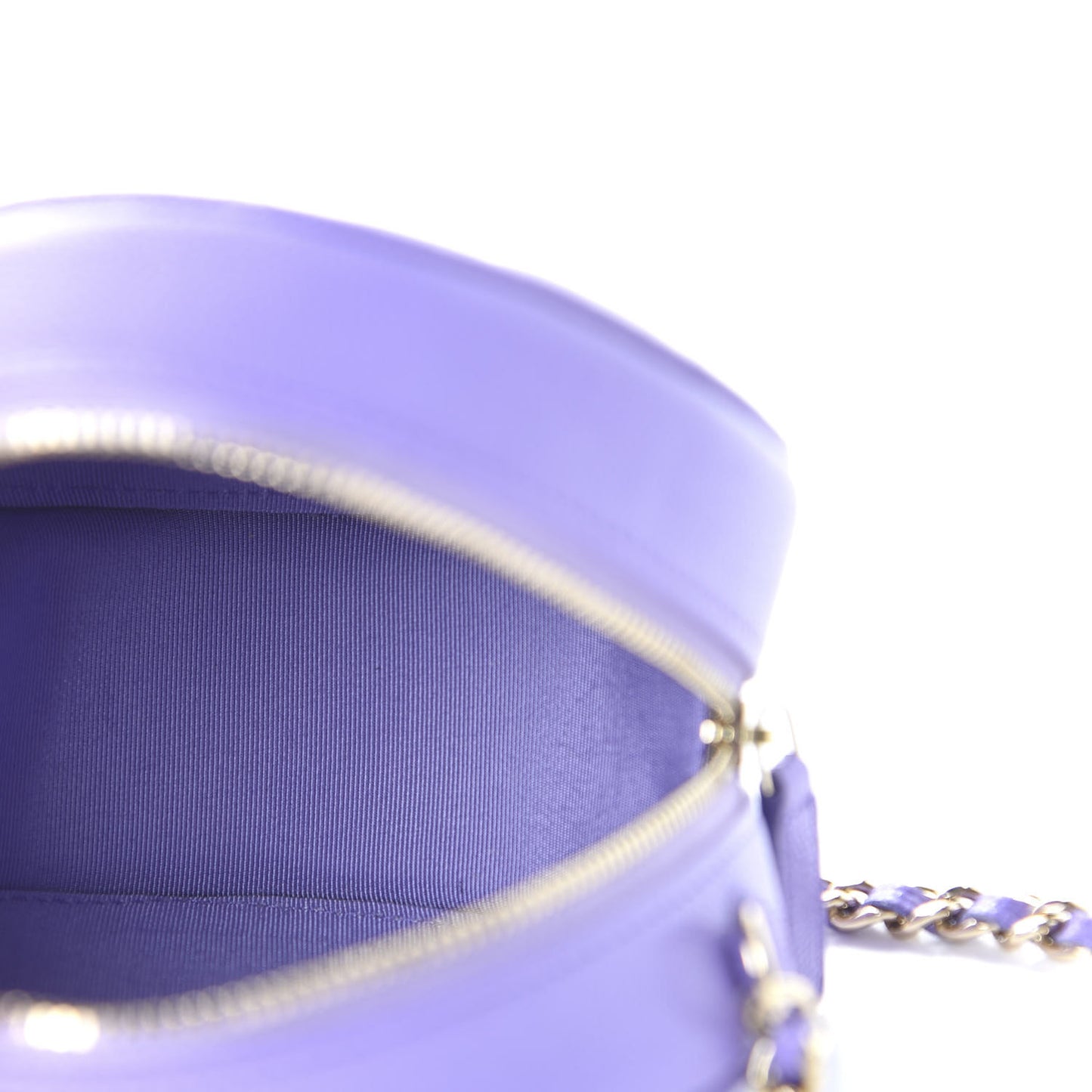 Caviar Quilted Round Clutch With Chain Purple
