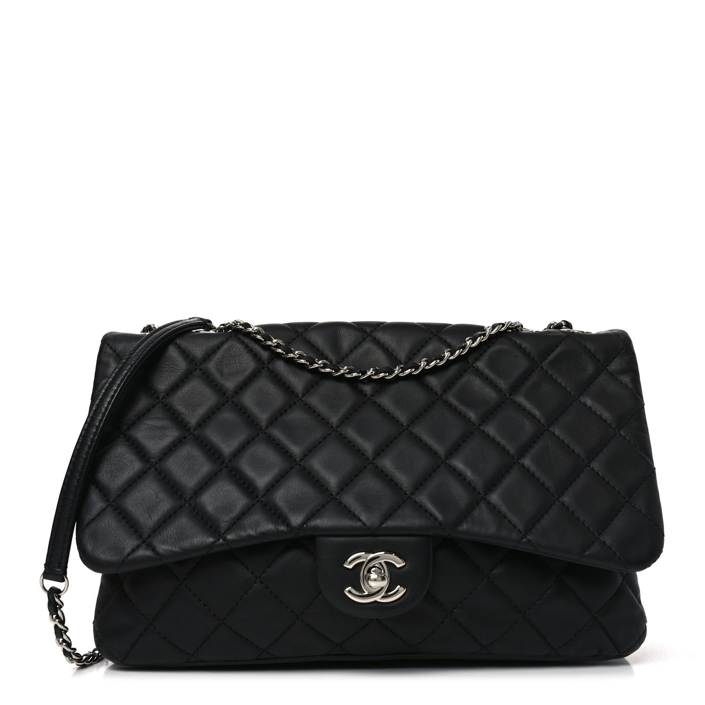 Lambskin Quilted Jumbo Chanel 3 Flap Bag Black