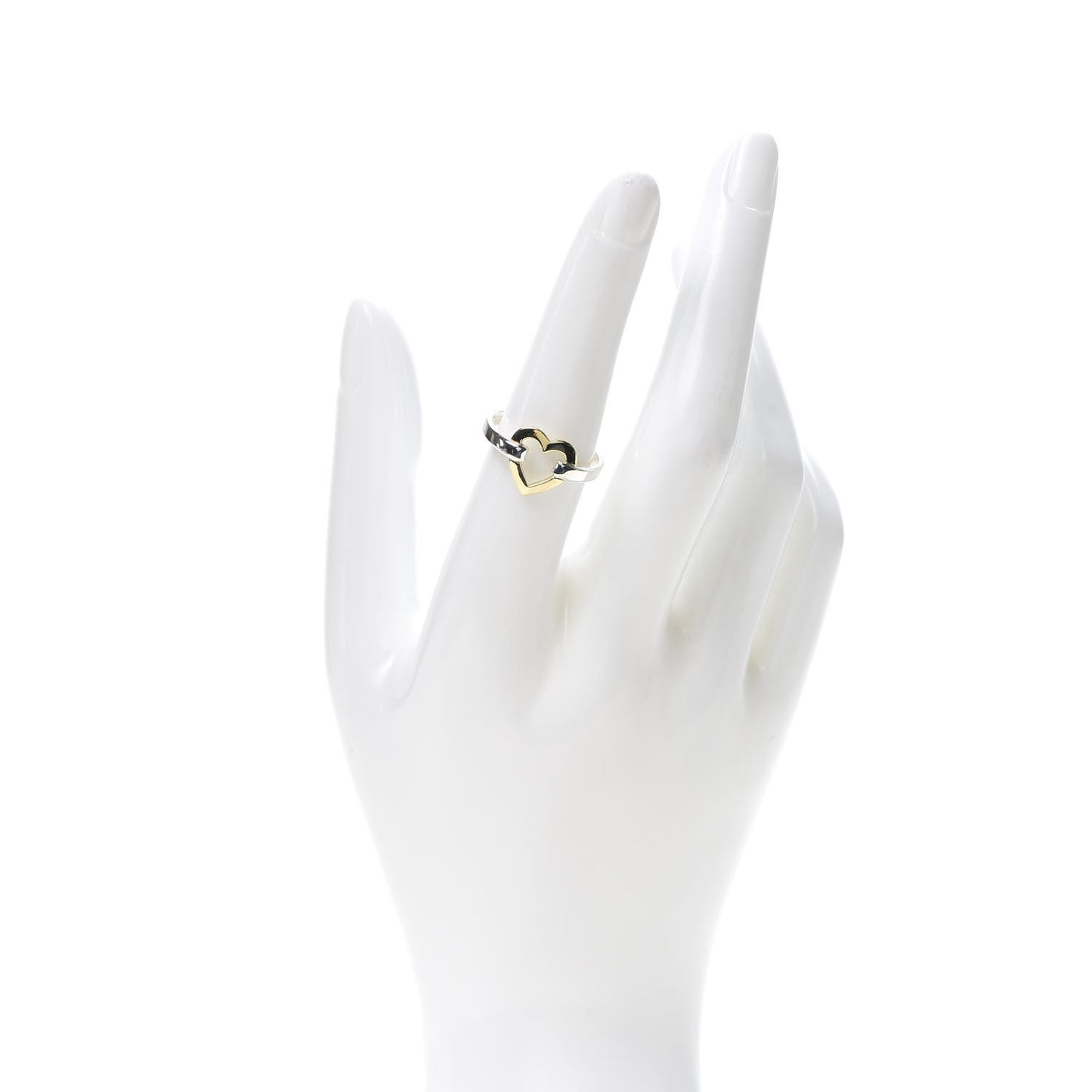 Sterling Silver 18K Yellow Gold Open Heart Ring 54 6.75