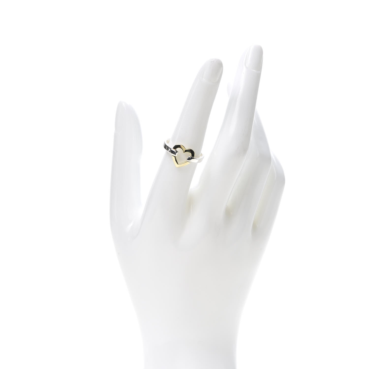 Tiffany Sterling Silver 18K Yellow Gold Open Heart Ring 54 6.75 2 of 5